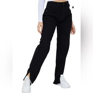 Pretty Little Thing Petite Black Front Seam Split Hem Denim Jeans Size 10
